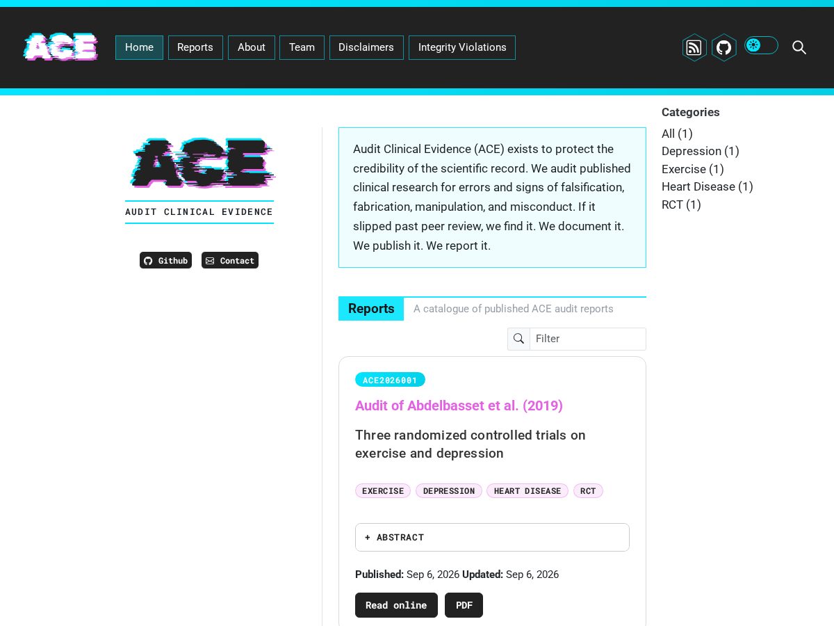 Landing-page snapshot of auditclinicalevidence.org