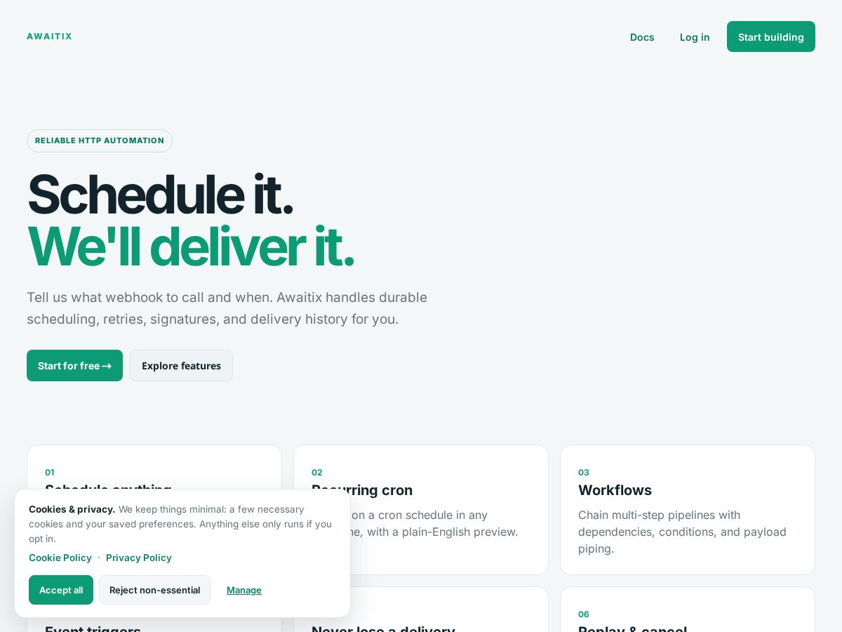 Landing-page snapshot of awaitix.dev