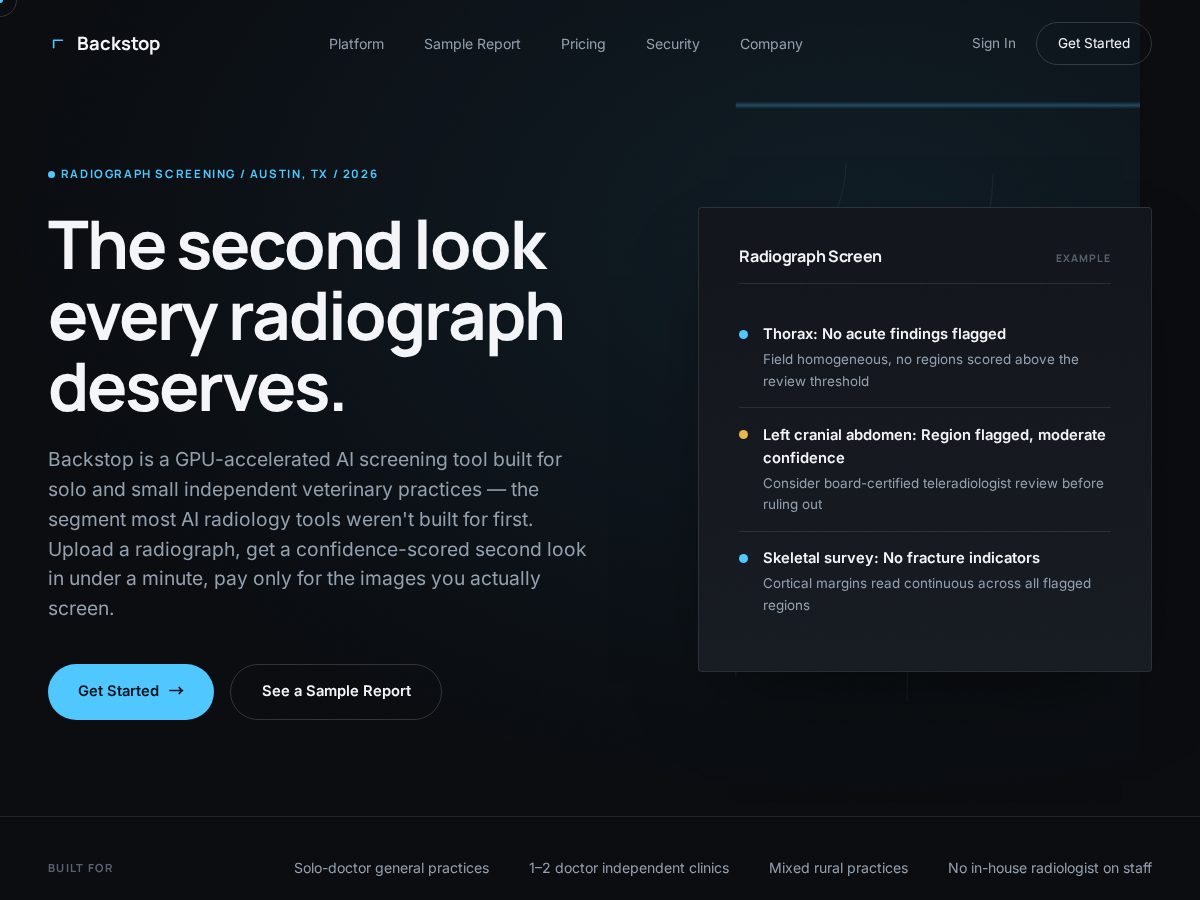 Landing-page snapshot of backstopvet.com