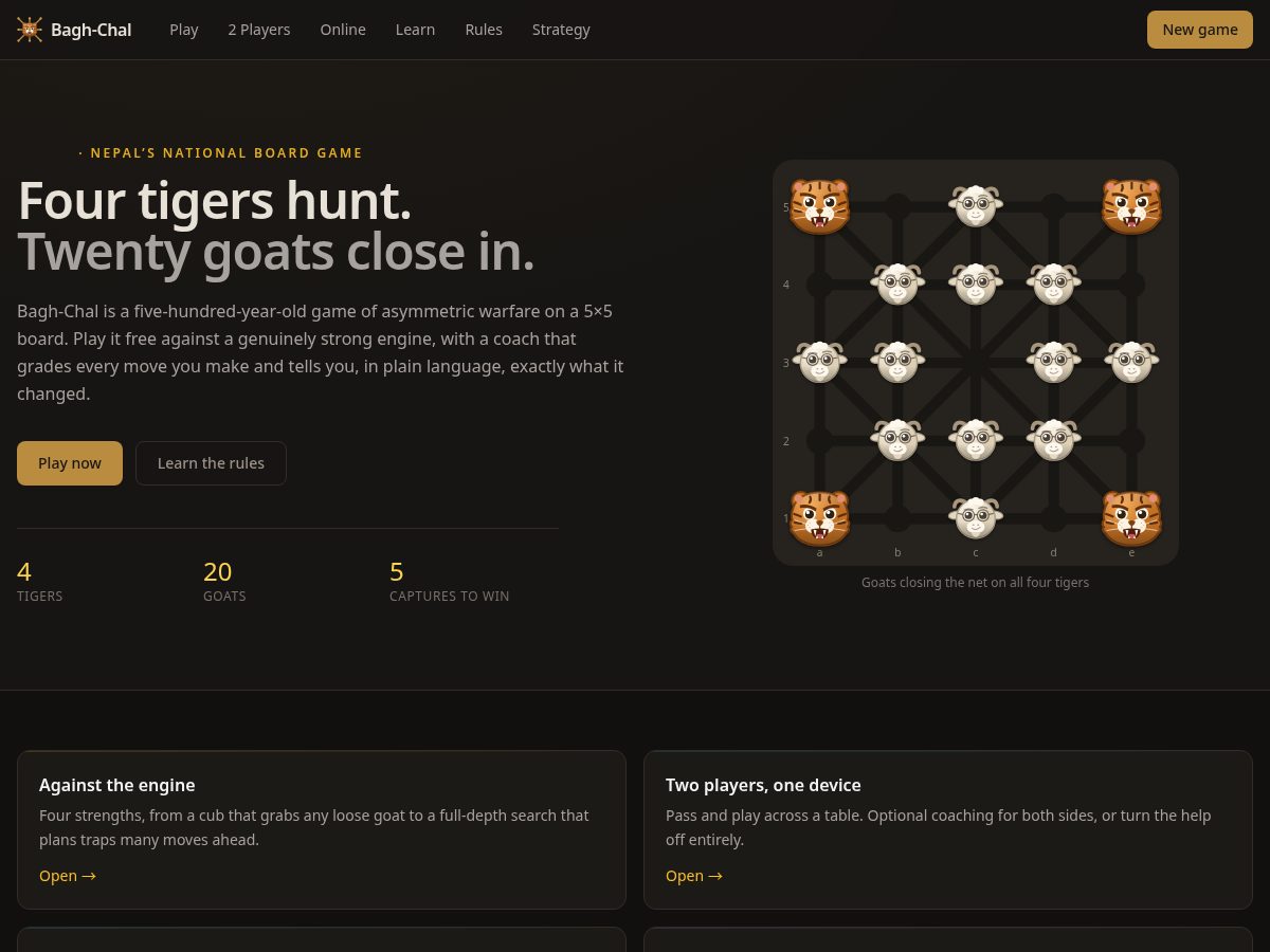 Landing-page snapshot of baghchal.online