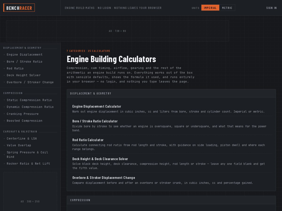 Landing-page snapshot of benchracer.xyz