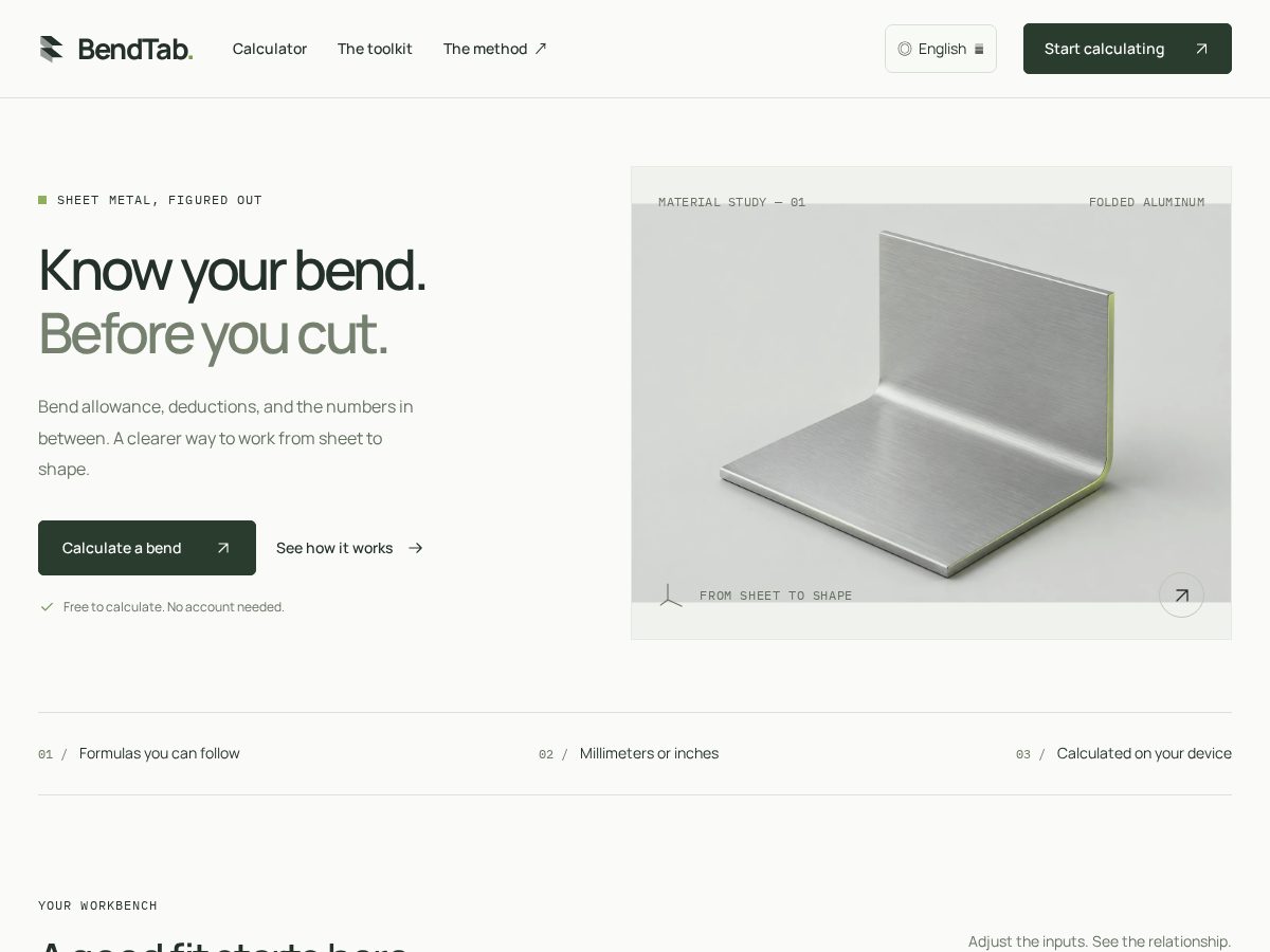 Landing-page snapshot of bendtab.com