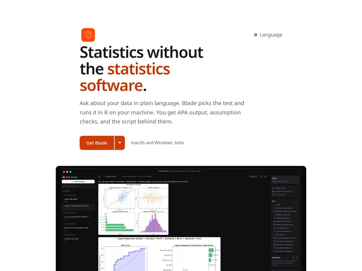 Landing-page snapshot of bladestatistics.com