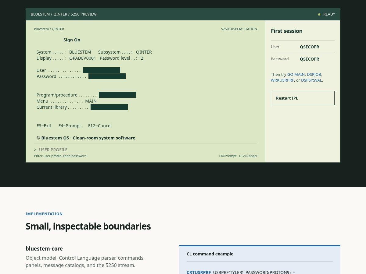 Landing-page snapshot of bluestem.cloud