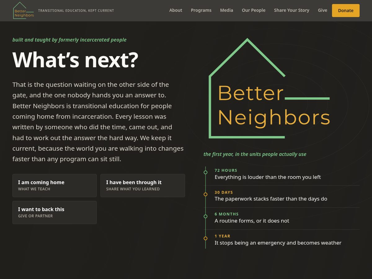 Landing-page snapshot of bneighbors.org