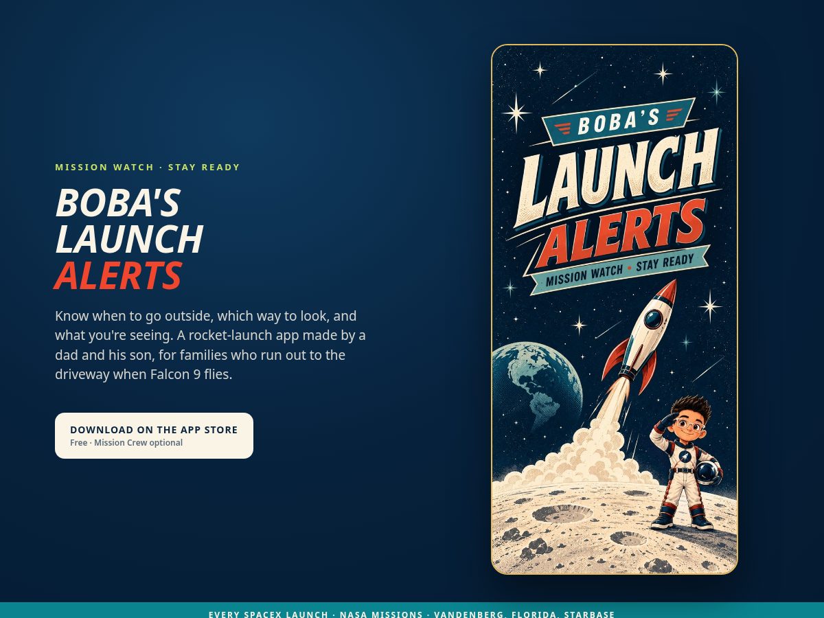 Landing-page snapshot of bobaslaunchalerts.com