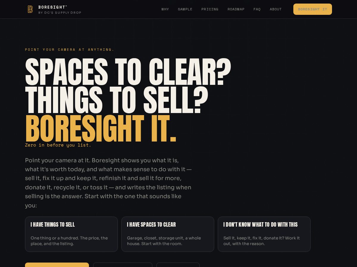 Landing-page snapshot of boresight.app