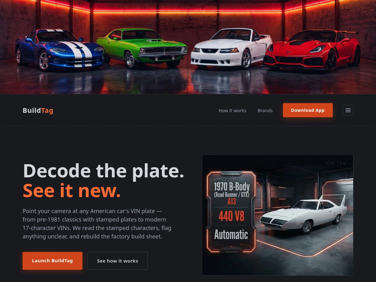 Landing-page snapshot of buildtag.app
