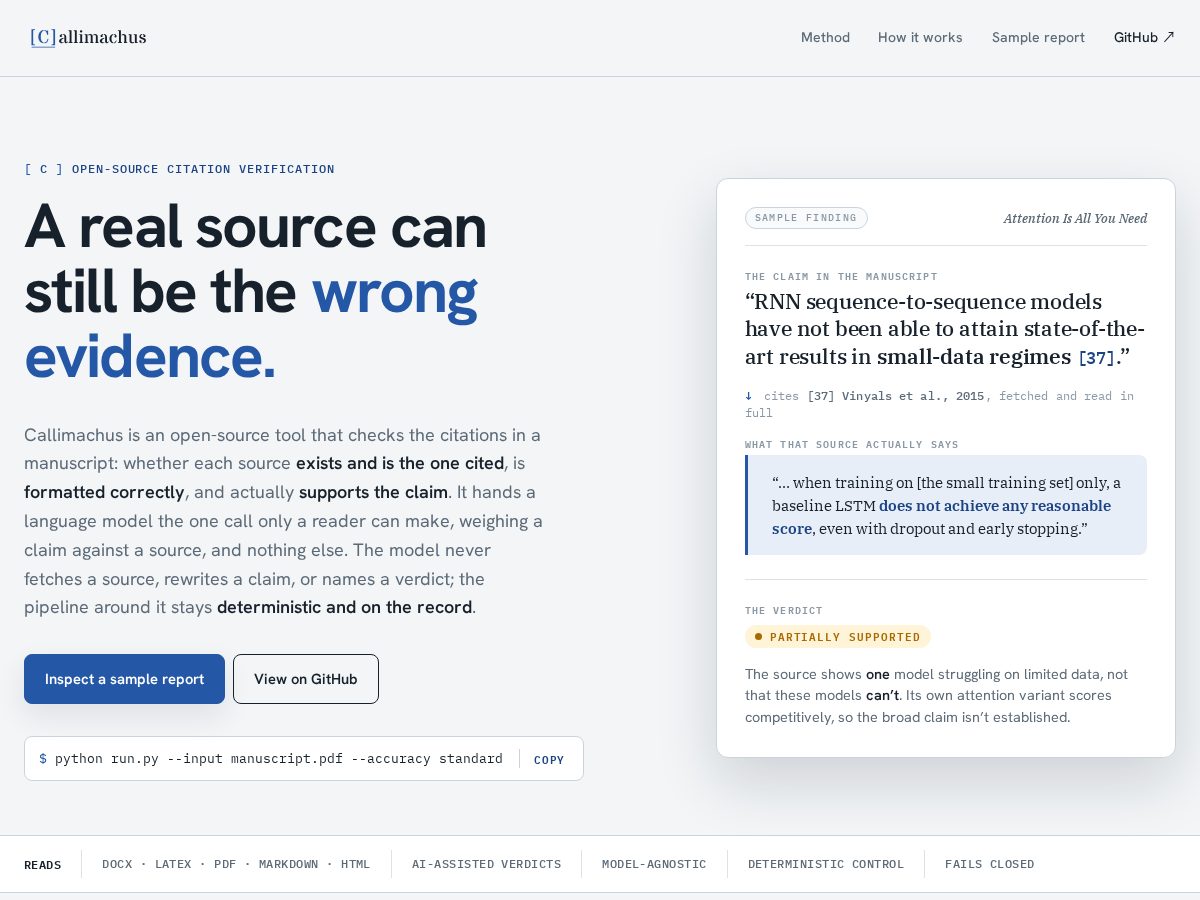 Landing-page snapshot of callimachus.science