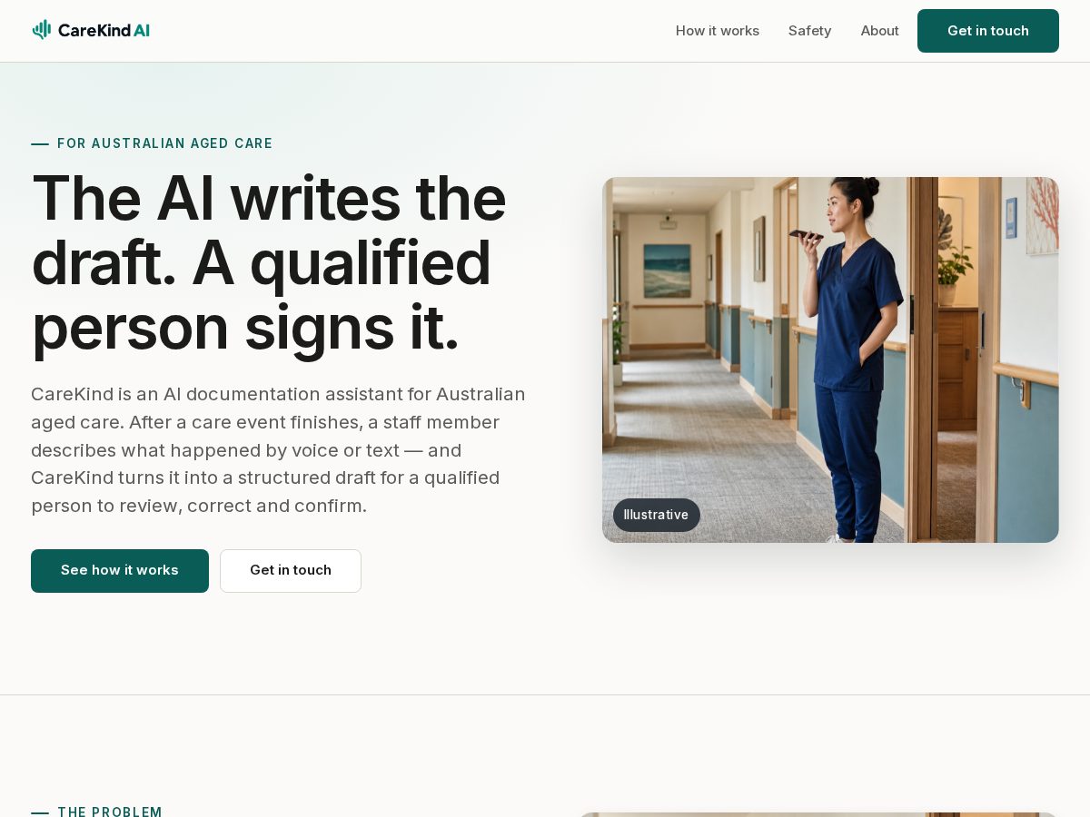 Landing-page snapshot of carekindai.app