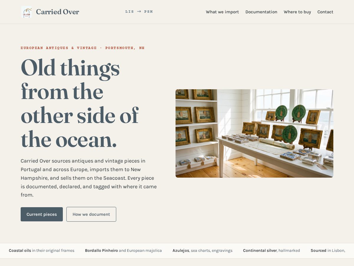 Landing-page snapshot of carriedovergoods.com