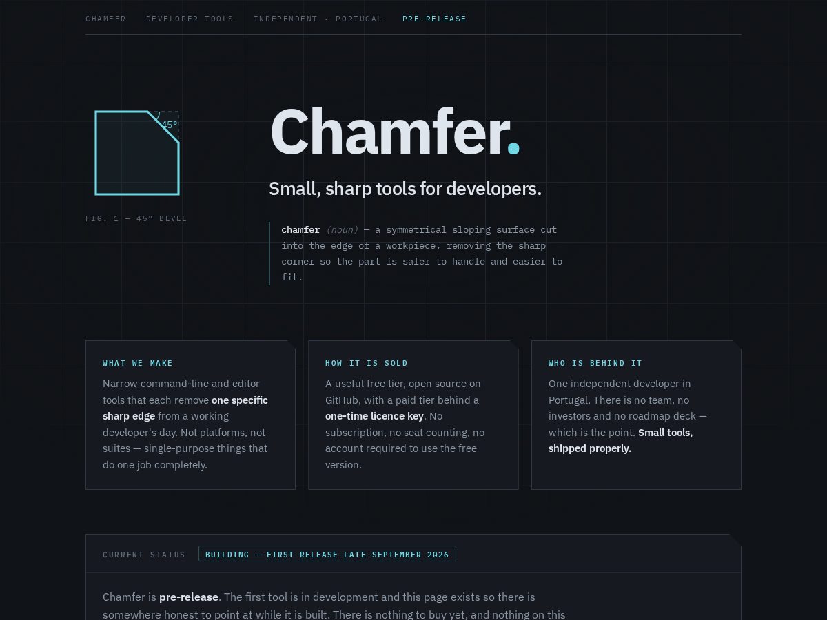 Landing-page snapshot of chamfer.xyz