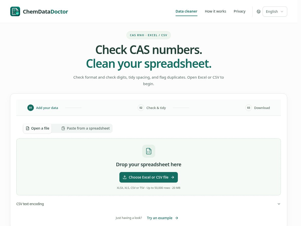 Landing-page snapshot of chemdatadoctor.com