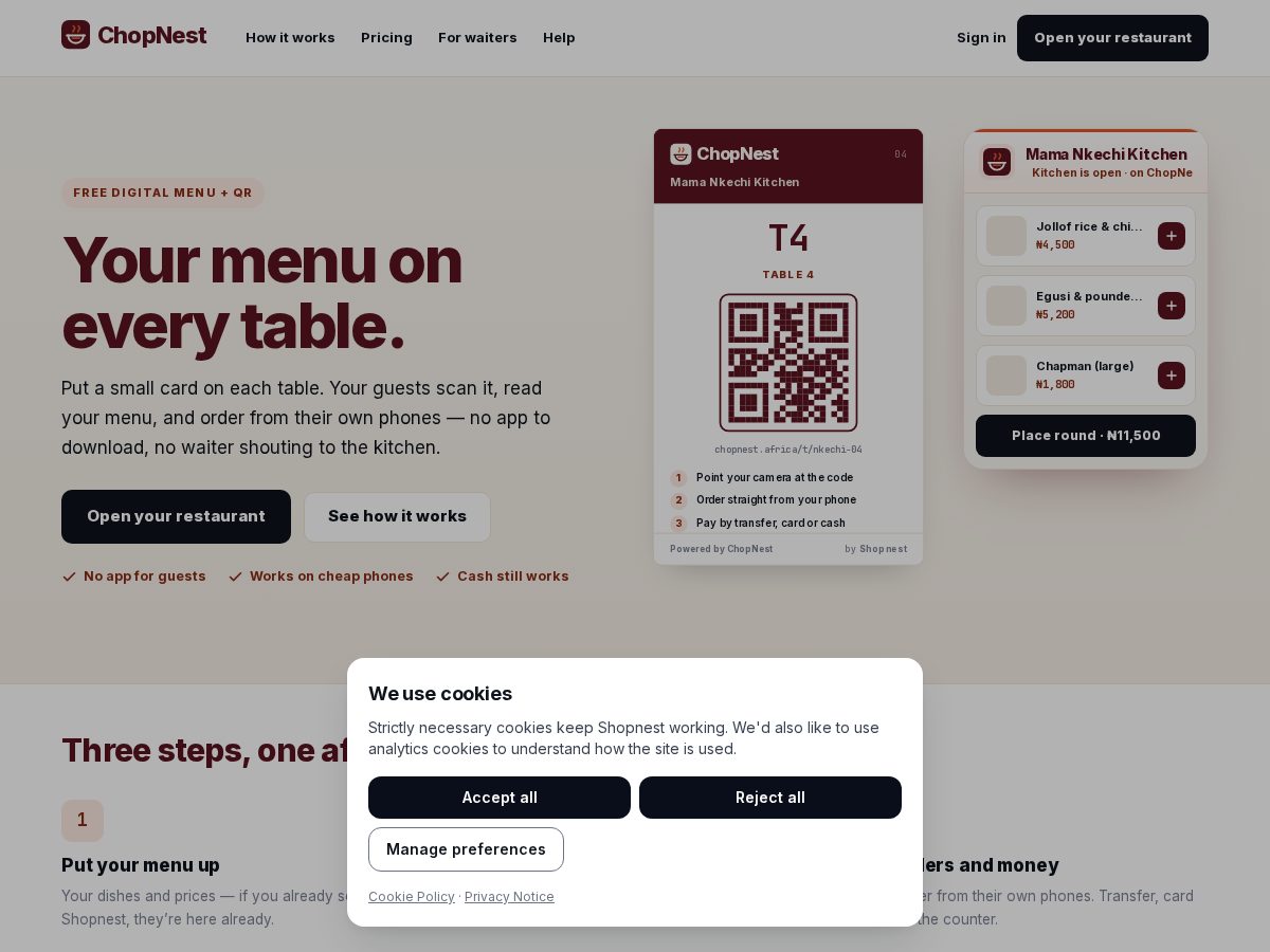 Landing-page snapshot of chopnest.app