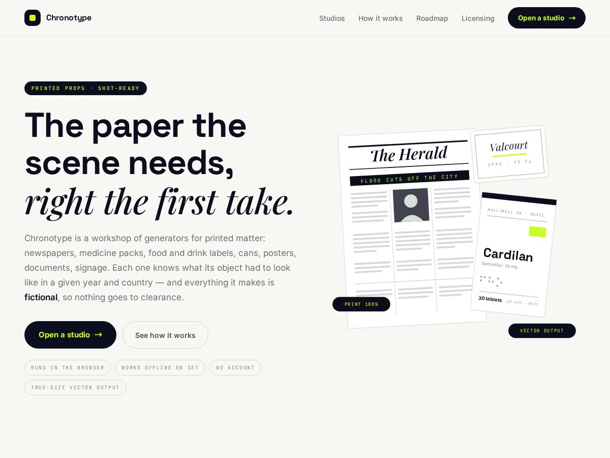 Landing-page snapshot of chronotype.design