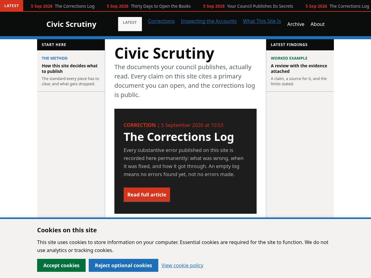 Landing-page snapshot of civic-scrutiny.com