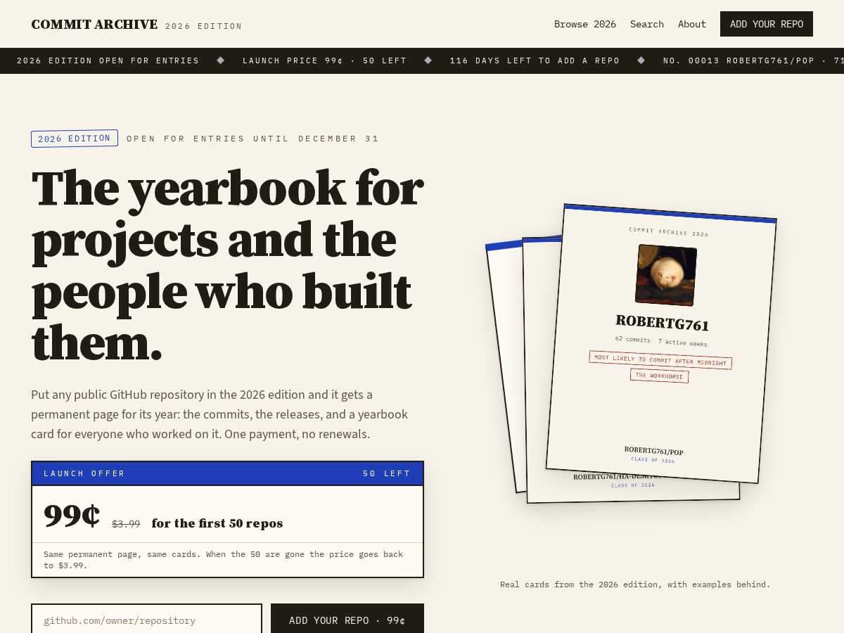 Landing-page snapshot of commitarchive.lol