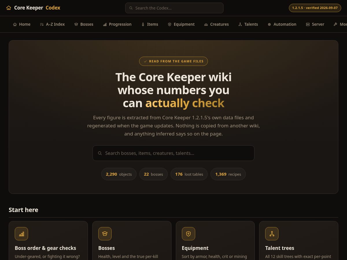 Landing-page snapshot of corekeeper.tools