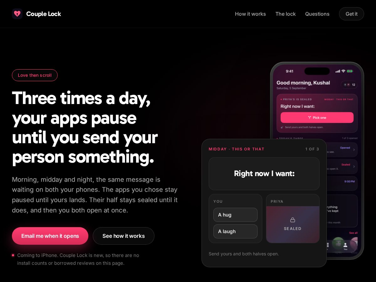Landing-page snapshot of couplelock.app