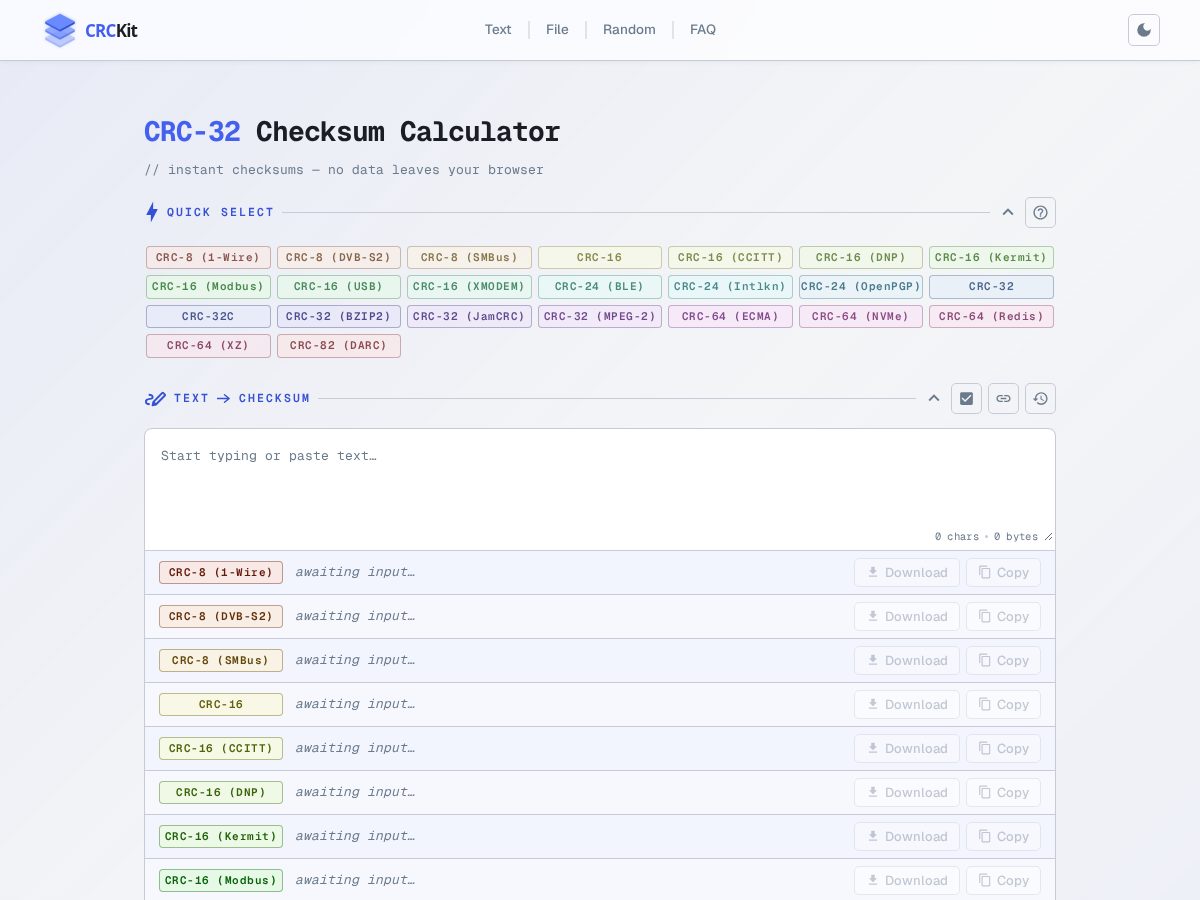 Landing-page snapshot of crc32.app