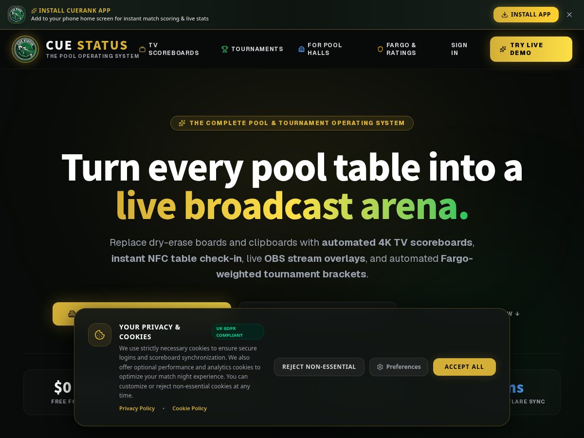 Landing-page snapshot of cuestatus.com
