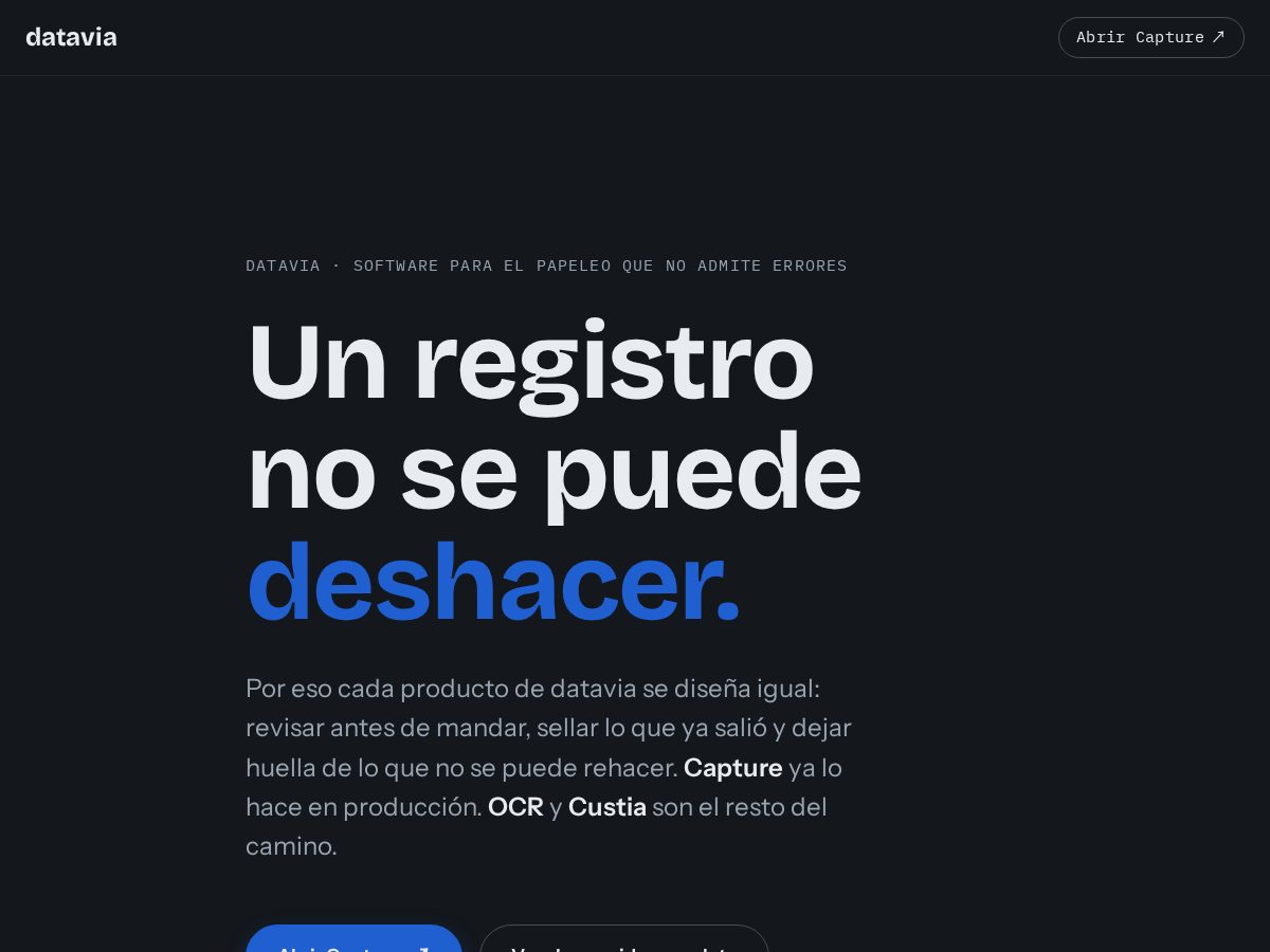 Landing-page snapshot of datavia.app