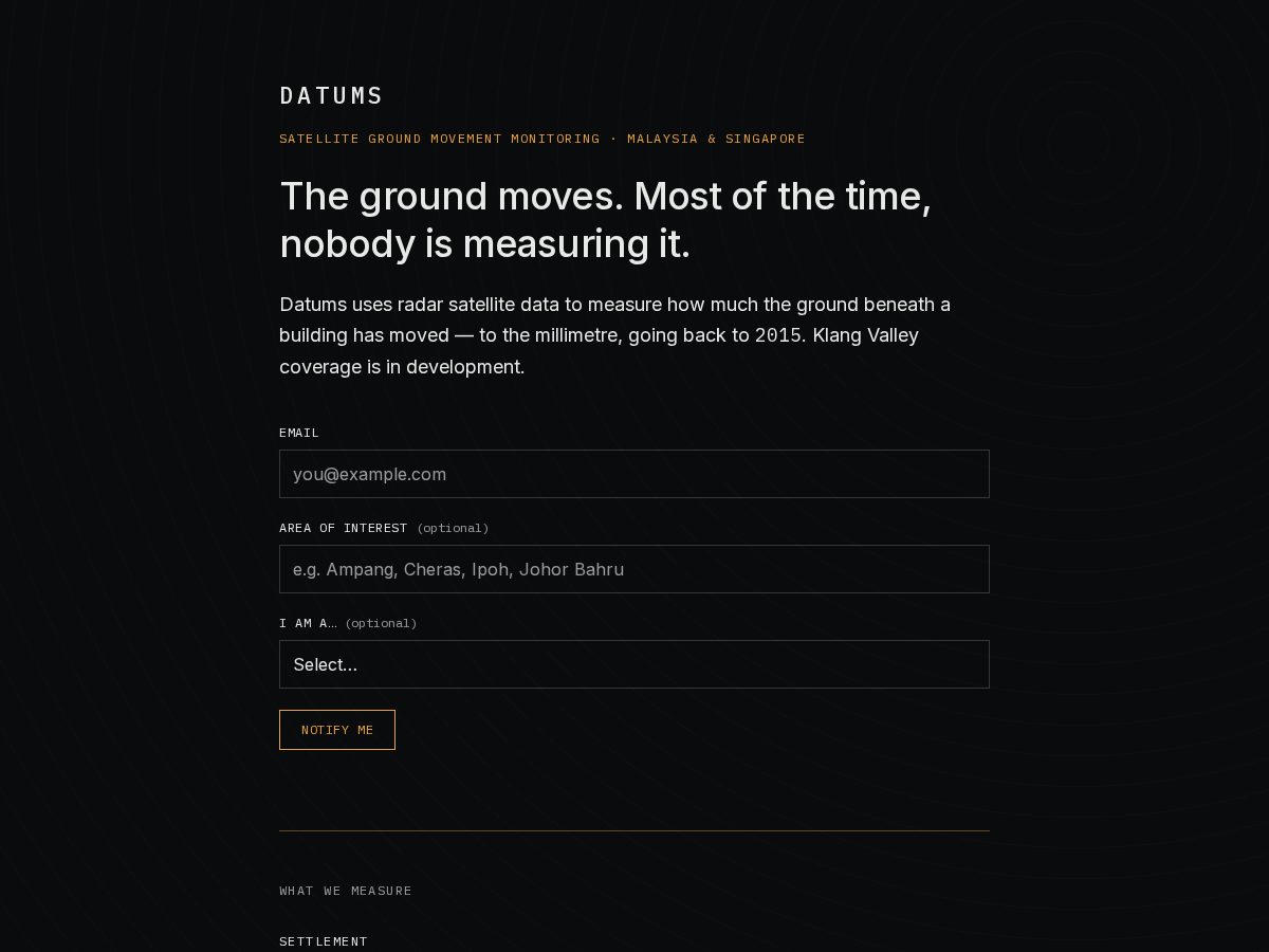 Landing-page snapshot of datums.earth