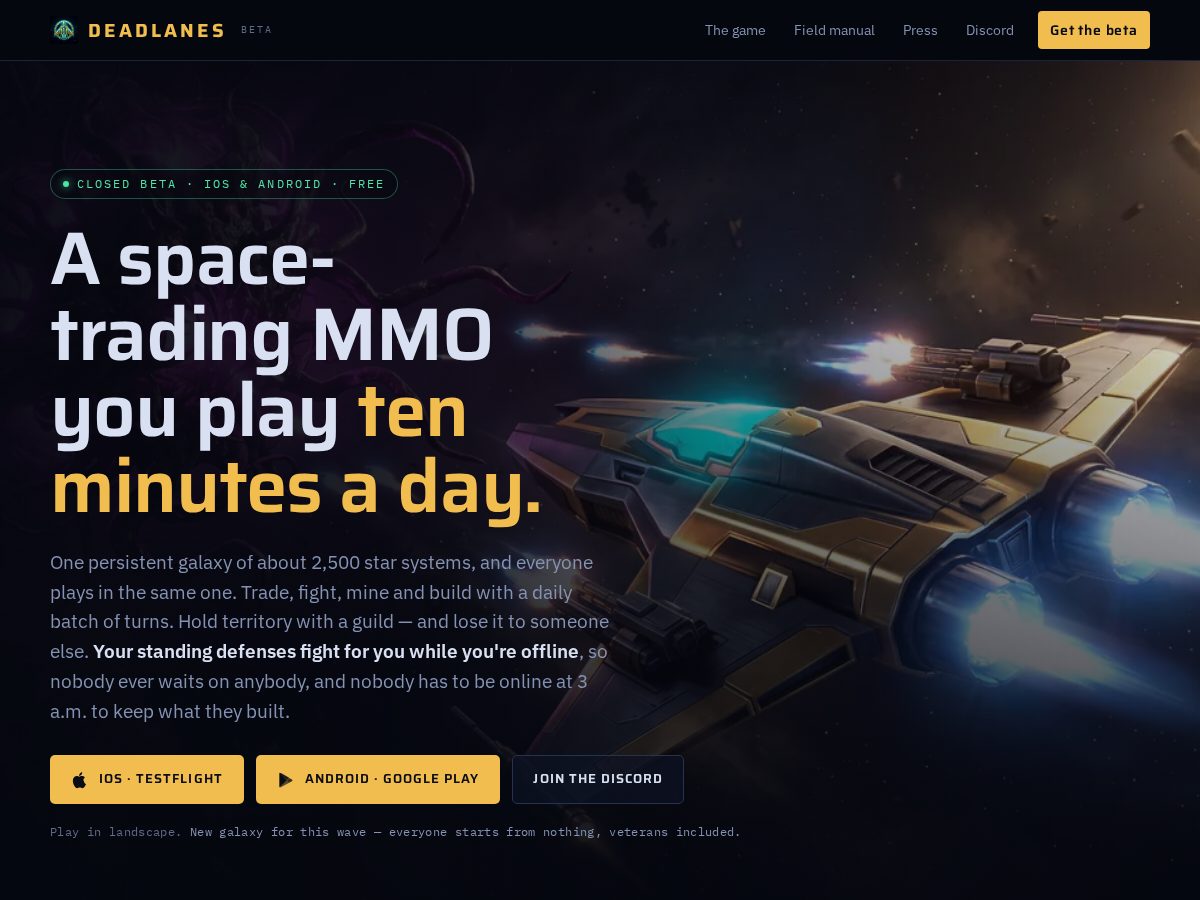Landing-page snapshot of deadlanes.com
