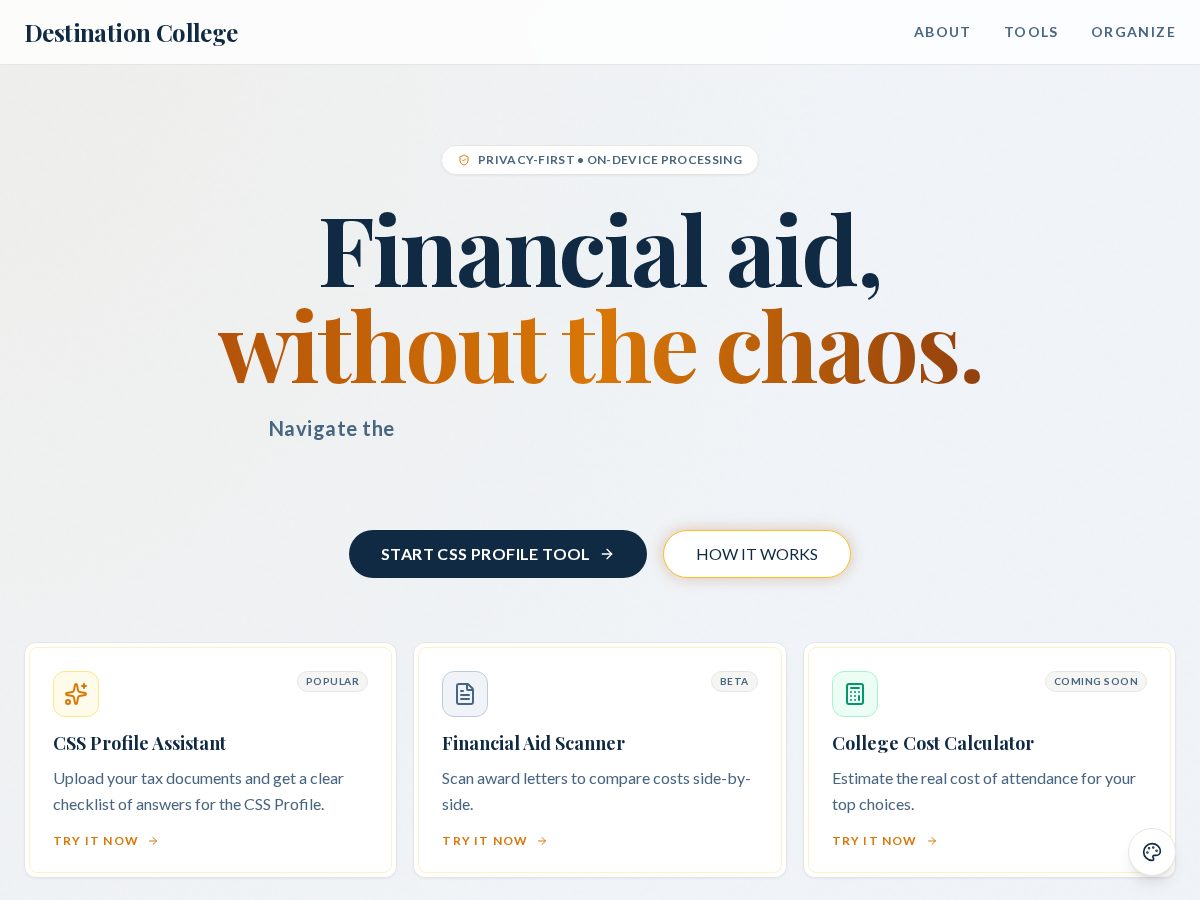 Landing-page snapshot of destinationcollege.tech