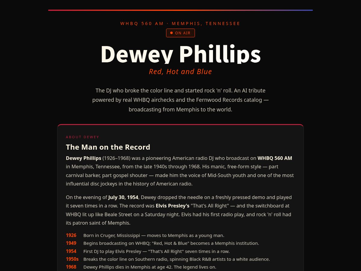 Landing-page snapshot of deweyphillipsradio.com