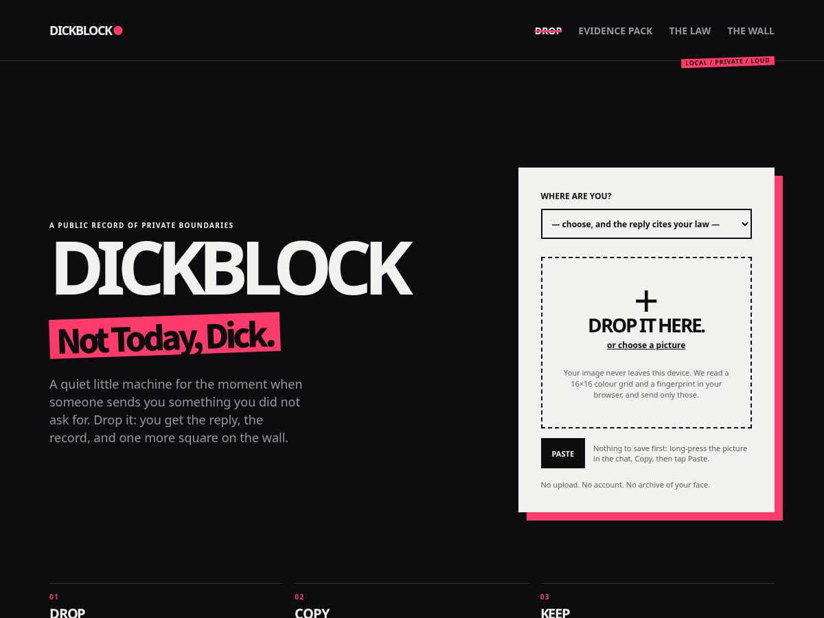 Landing-page snapshot of dickblock.com