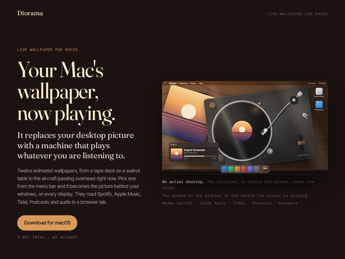 Landing-page snapshot of dioramas.app