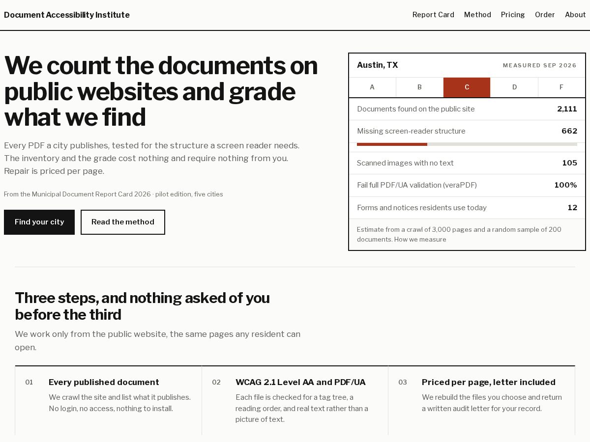 Landing-page snapshot of documentaccessibilityinstitute.com