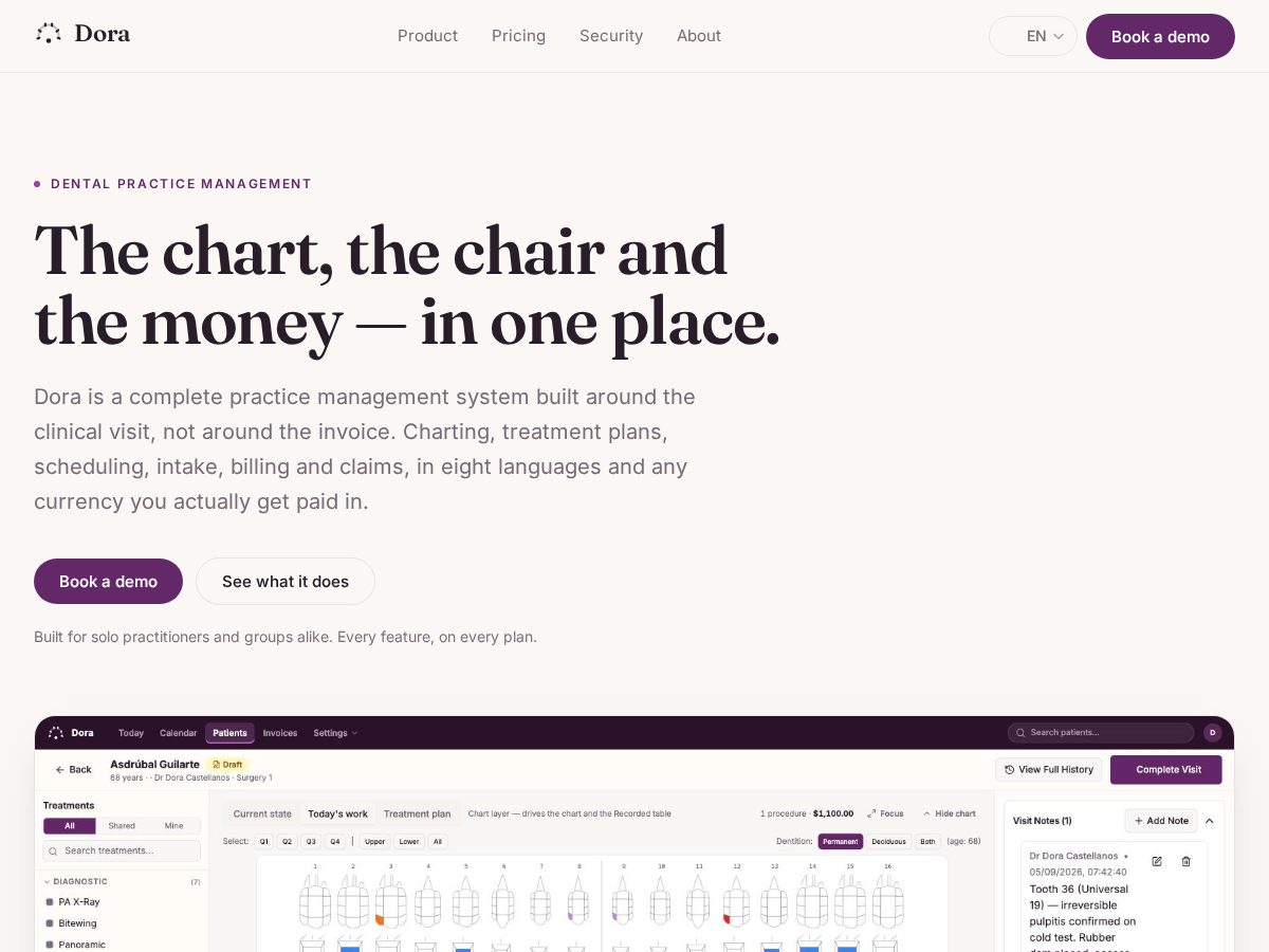 Landing-page snapshot of dora.dental