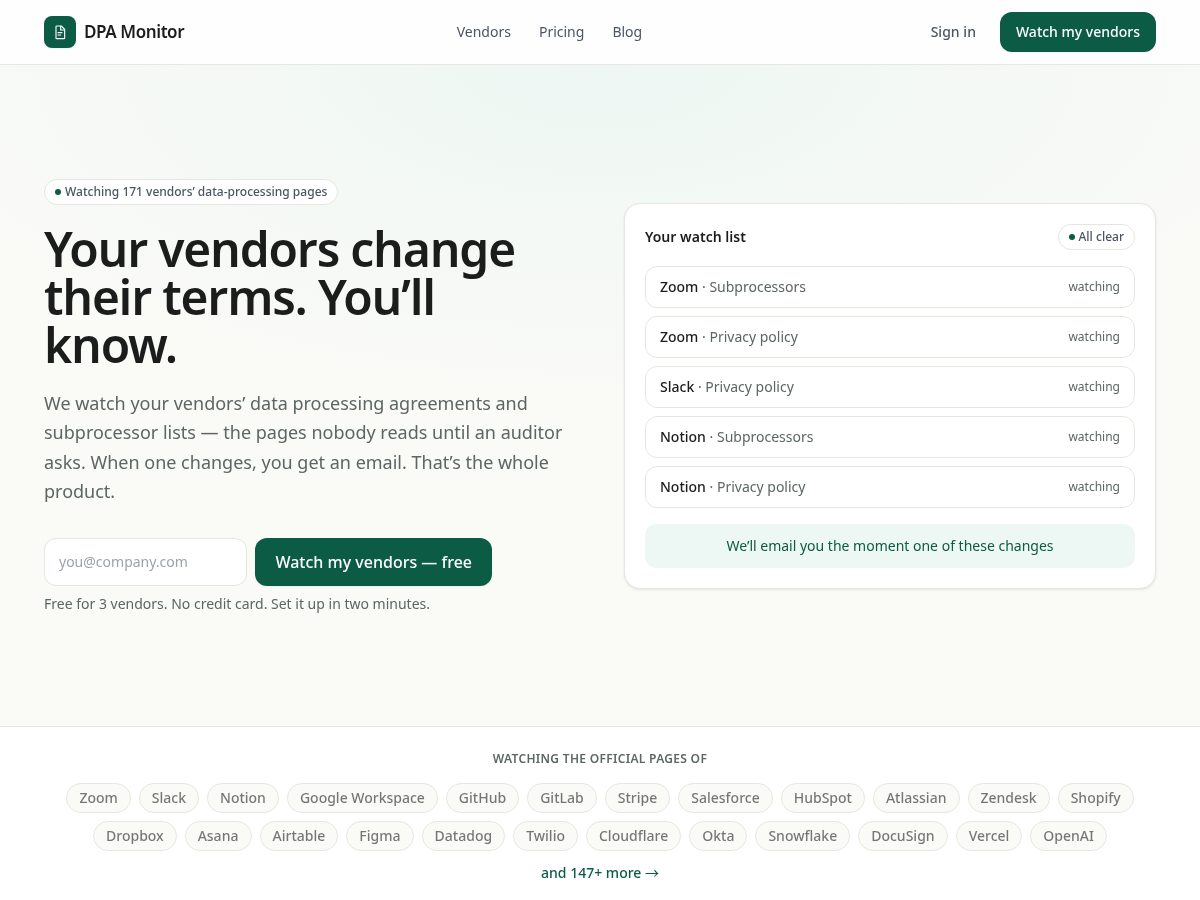Landing-page snapshot of dpamonitor.com