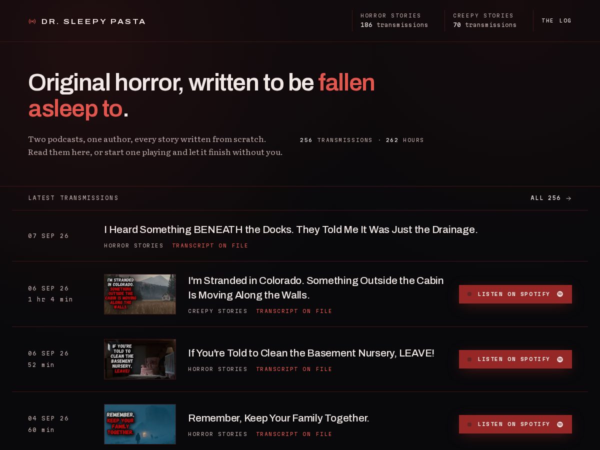 Landing-page snapshot of drsleepypasta.com