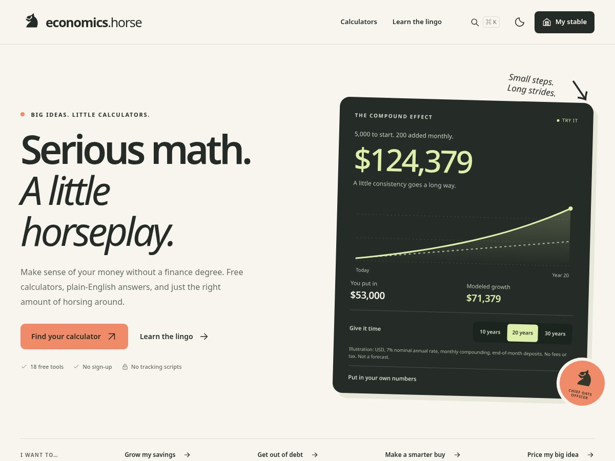 Landing-page snapshot of economics.horse