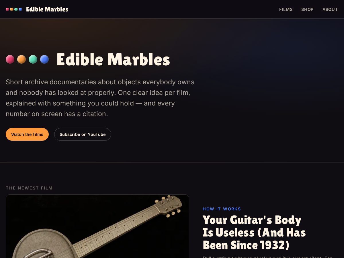 Landing-page snapshot of ediblemarbles.com