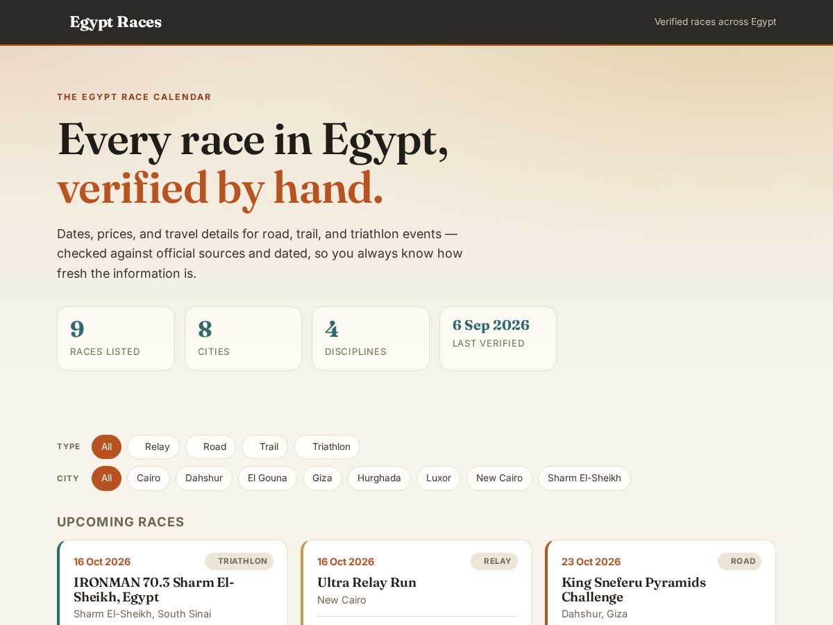 Landing-page snapshot of egyptraces.com