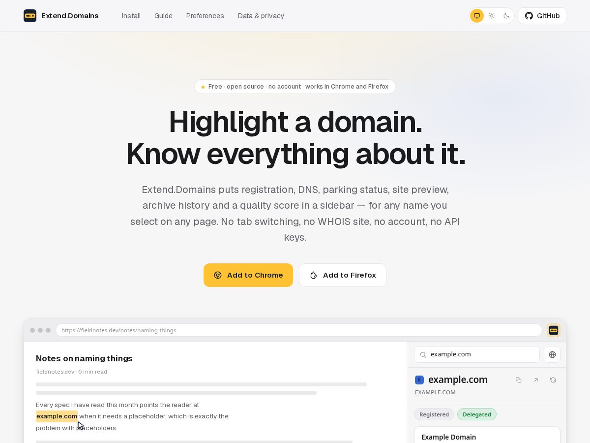 Landing-page snapshot of extend.domains