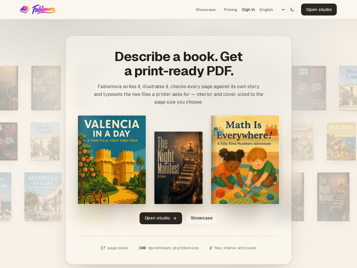 Landing-page snapshot of fablemora.com