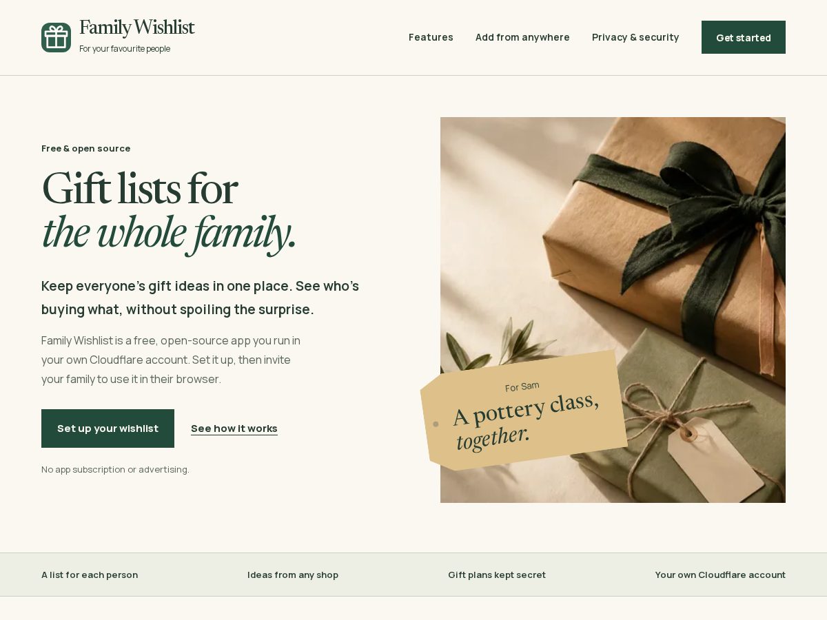 Landing-page snapshot of familywishlist.org