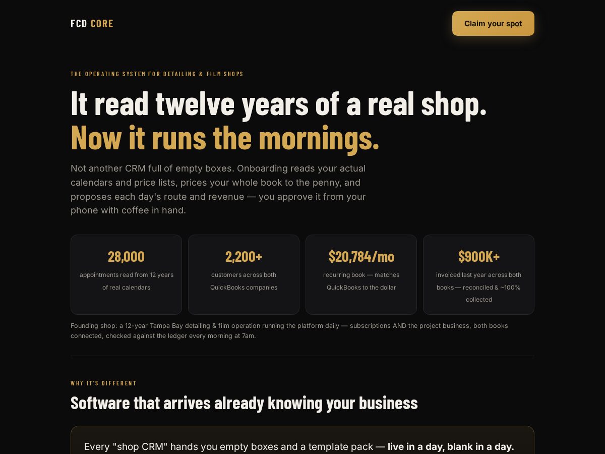 Landing-page snapshot of fcdcore.com