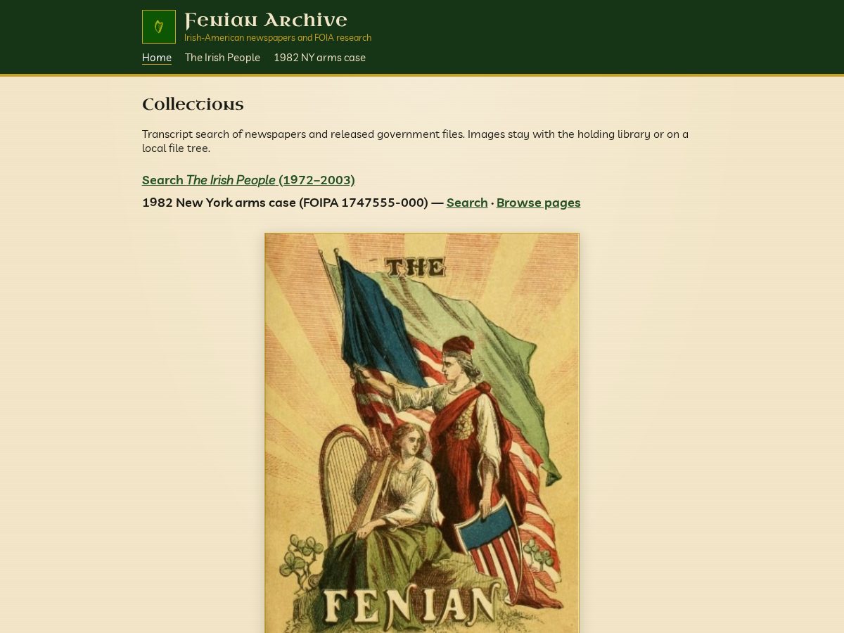 Landing-page snapshot of fenianarchive.org