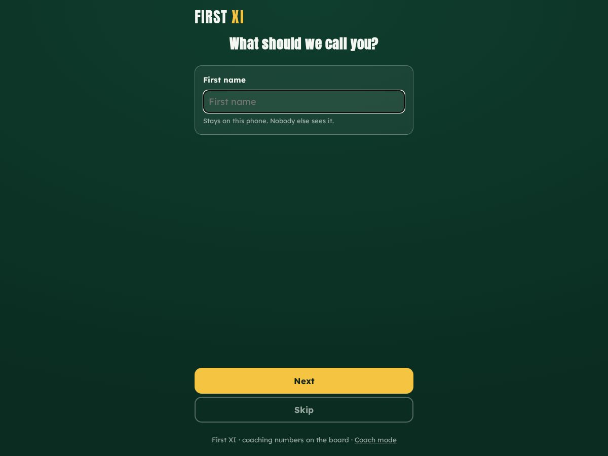 Landing-page snapshot of firstxi.app