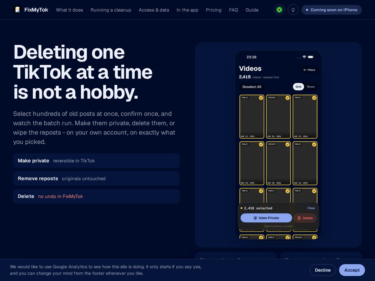 Landing-page snapshot of fixmytok.app