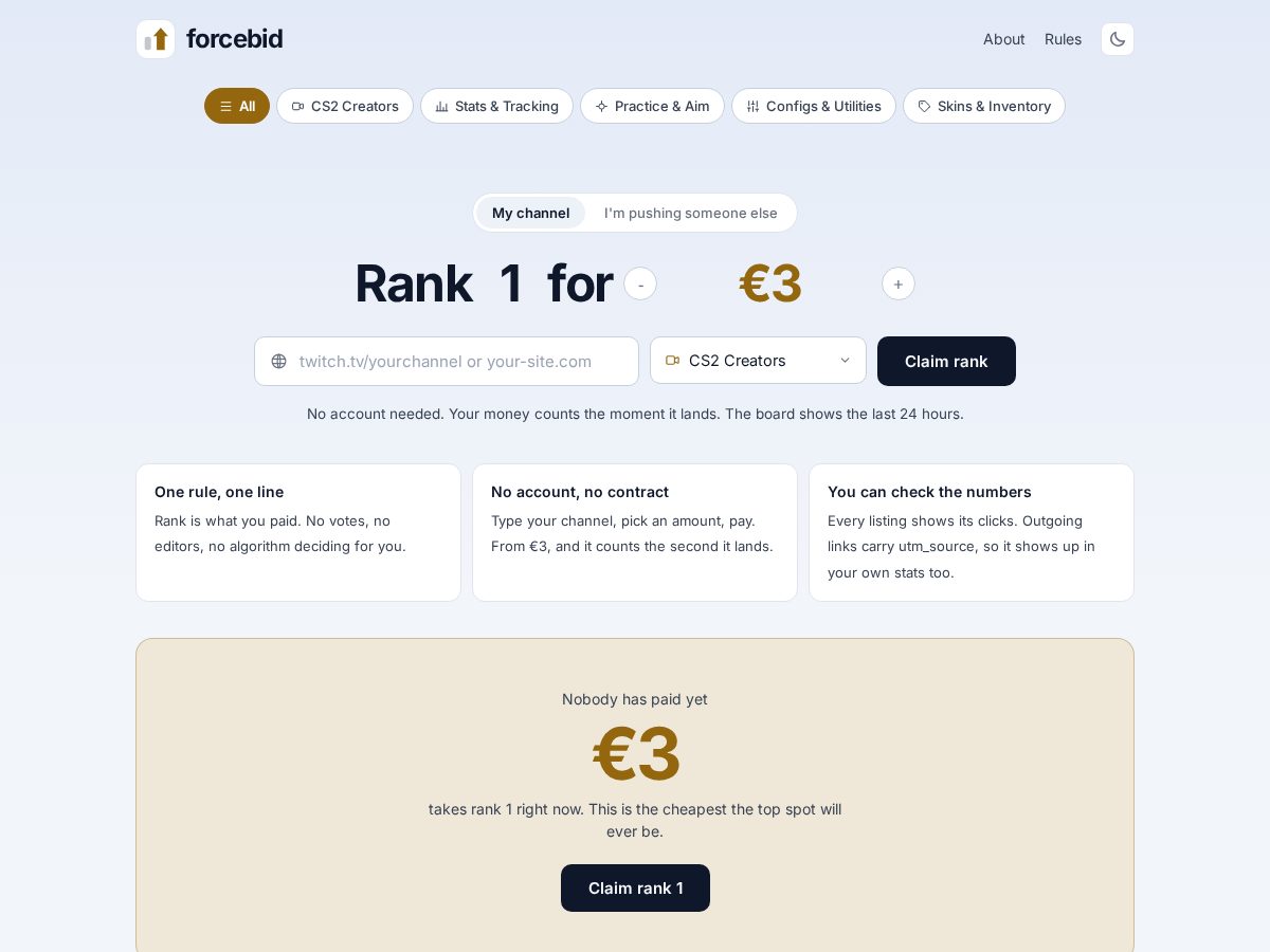Landing-page snapshot of forcebid.com