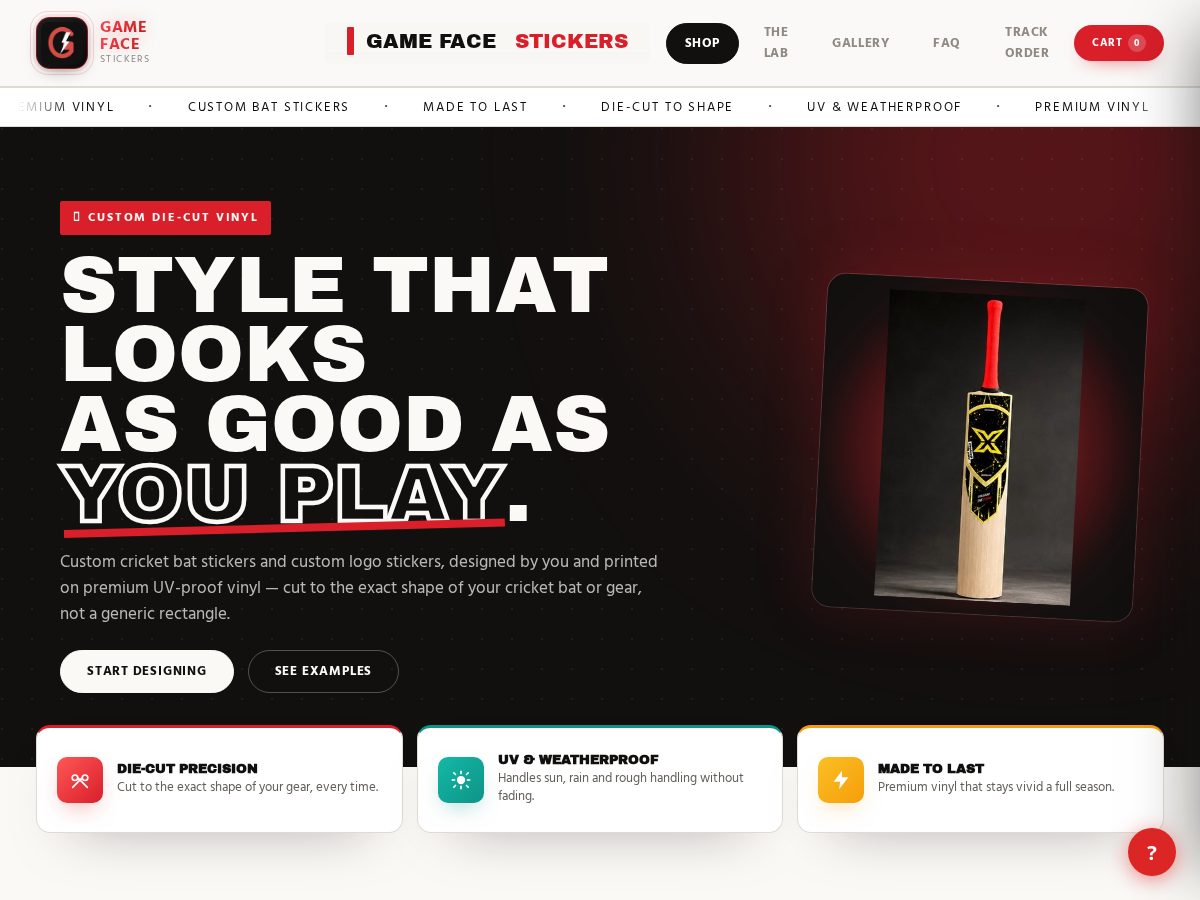 Landing-page snapshot of gamefacestickers.com
