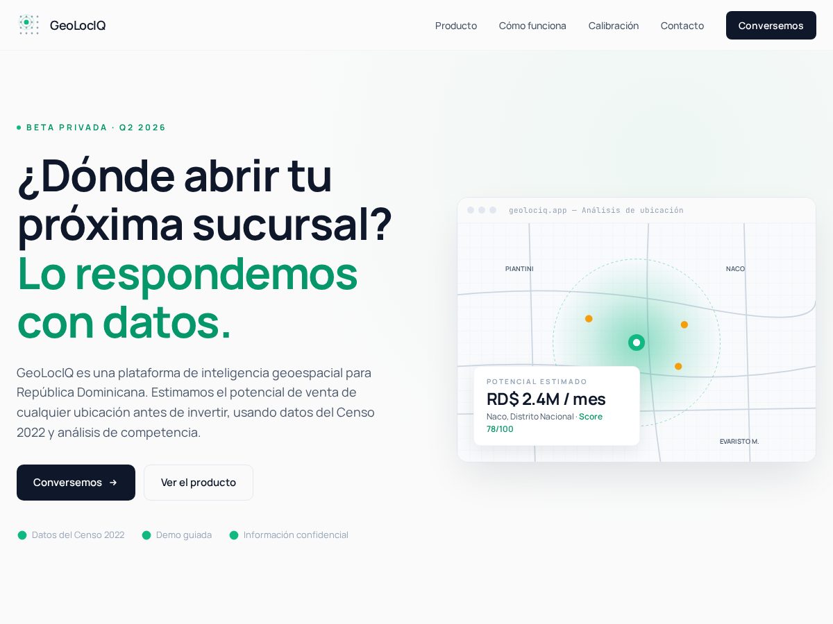 Landing-page snapshot of geolociq.com