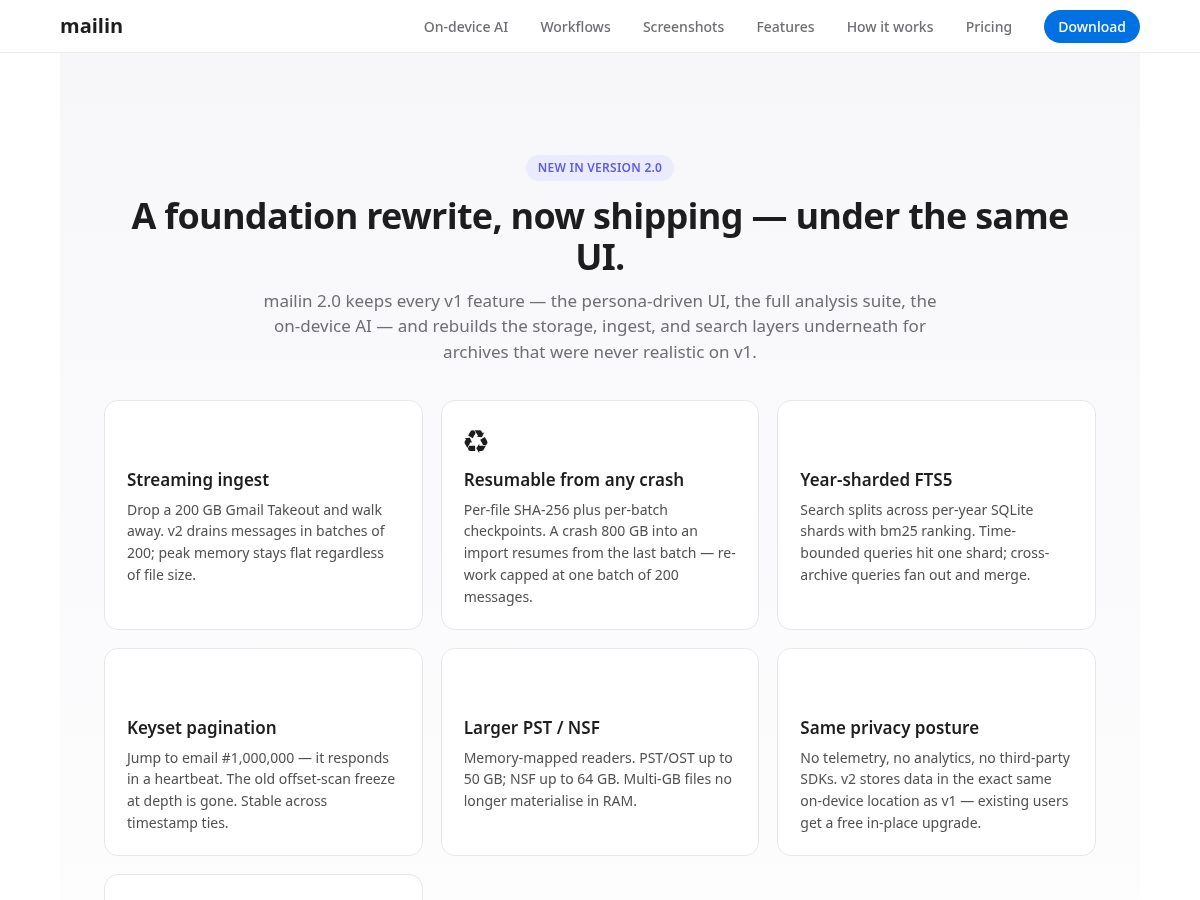 Landing-page snapshot of getmailin.app